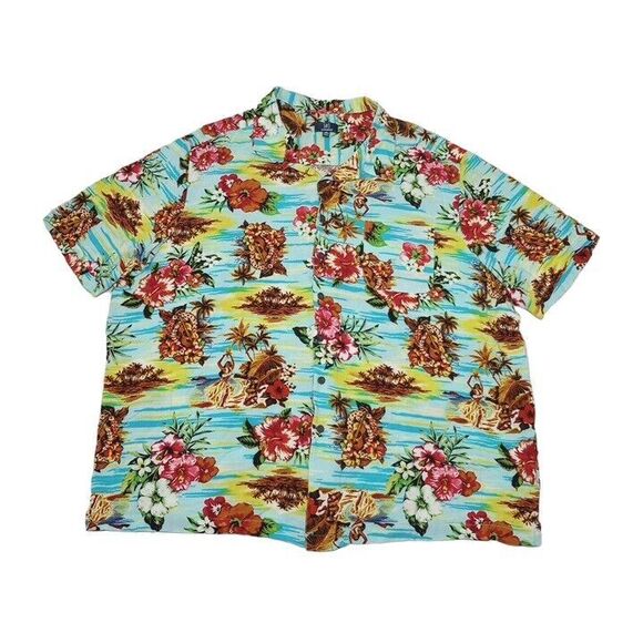 George Men's 3XL Hawaiian Shirt Floral Hula Girls Button Up‎ Short Sleeve - Picture 1 of 7